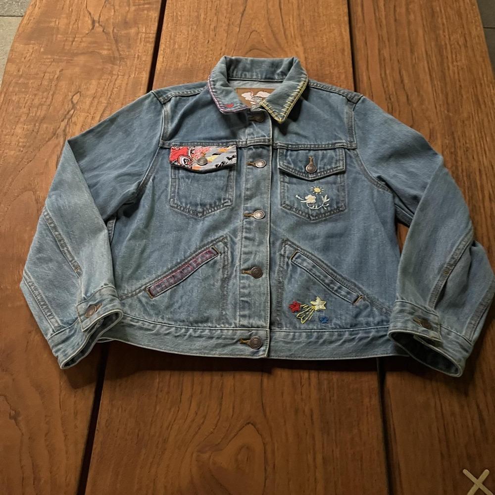 Marc Jacobs Jacket Womens Large Blue Classic Indigo Denim Clouds Eye Embroidered